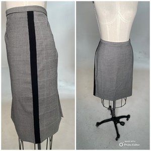Piazza Sempoine Black & White Houndstooth/Plaid Mixed Pattern Wool Skirt Sz. 44
